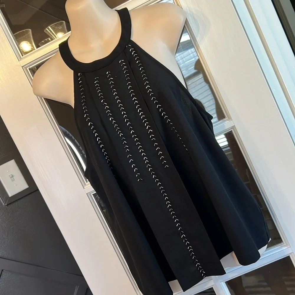 PAPER CRANE Beaded Black Top Size Medium‎ NWT